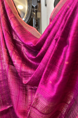 Pure Matka Silk, Handwoven Magenta coloured saree with golden small Jamdani Buttis and pallu