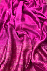 Pure Matka Silk, Handwoven Magenta coloured saree with golden small Jamdani Buttis and pallu