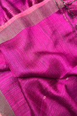 Pure Matka Silk, Handwoven Magenta coloured saree with golden small Jamdani Buttis and pallu