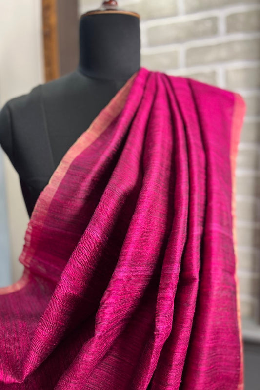 Magenta Pure Matka Silk saree with Tussar Ghicha pallu