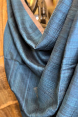 German Blue Pure Matka Silk saree with Tussar Ghicha Pallu