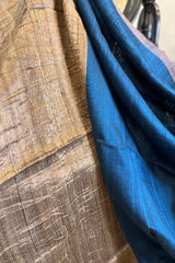 German Blue Pure Matka Silk saree with Tussar Ghicha Pallu