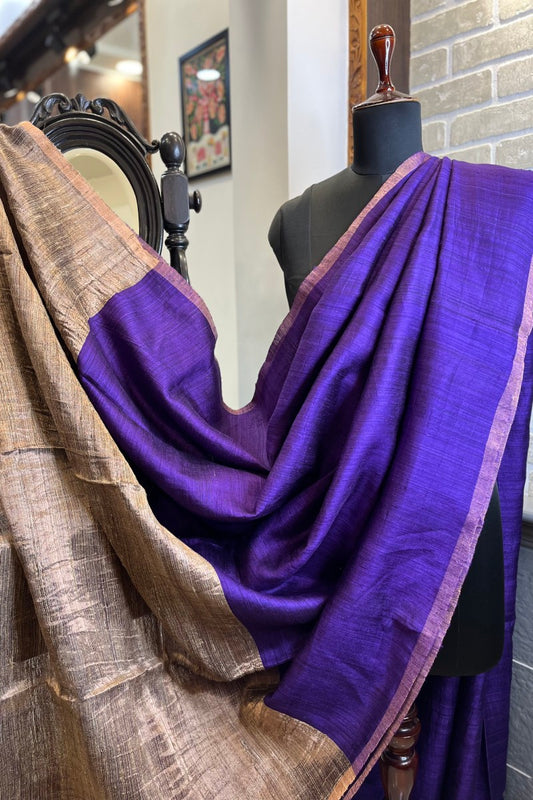 Orchid Purple, handwoven Pure Matka Silk Saree with tussar Pallu