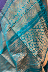 Deep Blue Pure Silk Narayanpet saree with Chintamani Green border and pallu