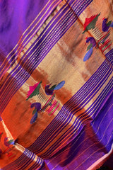 Purple Pure Silk Paithani Dupatta with Peacock Green Border