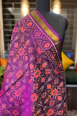 Plum coloured Pure Silk Rajkot Patola Dupatta