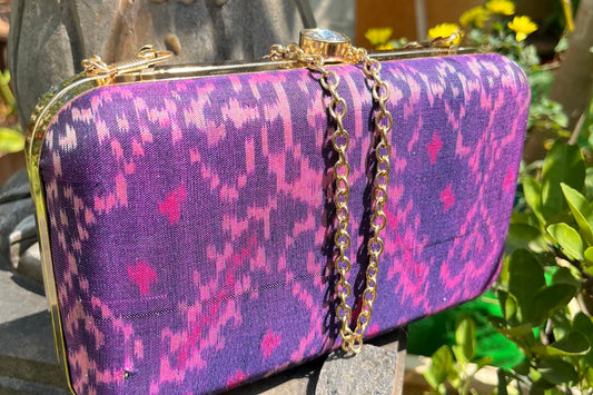 Purple Pure Silk Rajkot Patola Clutch