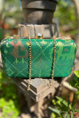 Traditional Green Pure Silk Rajkot Patola Clutch