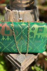 Traditional Green Pure Silk Rajkot Patola Clutch