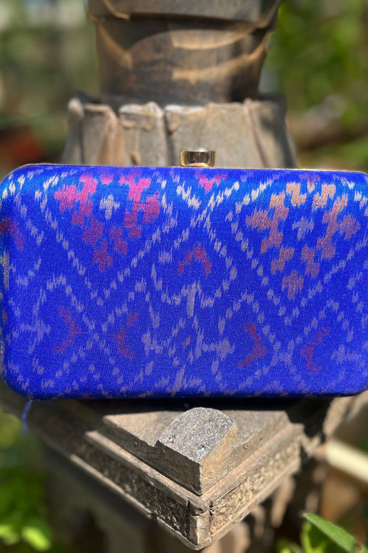 Royal Blue Pure Silk Rajkot Patola Clutch