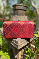 Rust with Red Pure Silk Rajkot Patola Clutch