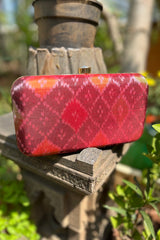 Rust with Red Pure Silk Rajkot Patola Clutch