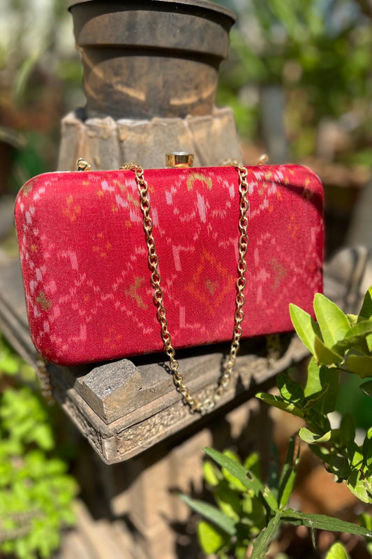 Red Pure Silk Rajkot Patola Clutch