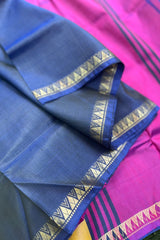 Midnight Blue pure silk handloom Inchpar saree with contrast pallu and blouse