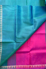 Peacock Green pure silk handloom Inchpar saree with contrast magenta pallu and blouse