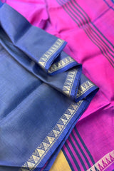 Midnight Blue pure silk handloom Inchpar saree with contrast pallu and blouse