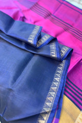 Midnight Blue pure silk handloom Inchpar saree with contrast pallu and blouse