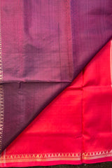Wine coloured pure silk handloom Inchpar saree with carrot red coloured pallu and blouse