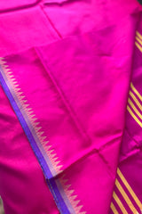Magenta pure silk Inchpar handloom saree with Patti pallu and contrast blouse