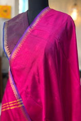Magenta pure silk Inchpar handloom saree with Patti pallu and contrast blouse