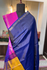 Midnight Blue pure silk handloom Inchpar saree with contrast pallu and blouse