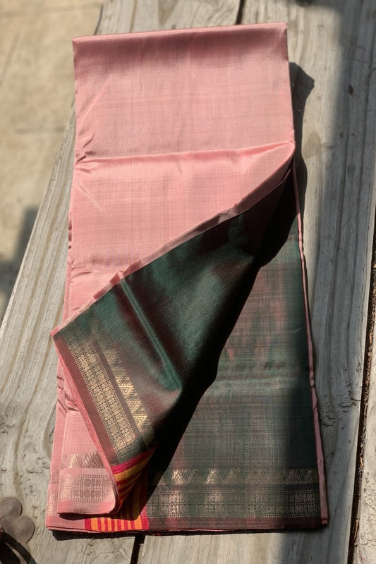 Powder Pink with Bottle Green Pallu Inchpar Saree