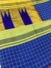 Handloom Blue Cotton Irkal with Mustard Pure Silk Topeteni Pallu