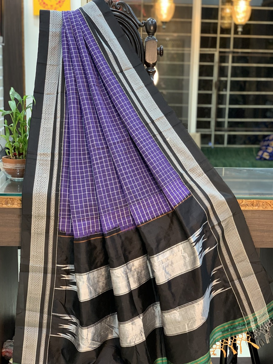 Handloom Cotton Irkal with Black Pure Silk Pallu