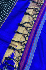 Handloom Black cotton Irkal with Purple Pure Silk Pallu