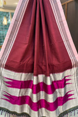 Maroon Handwoven Cotton Irkal Saree with Magenta Pure Silk Pallu