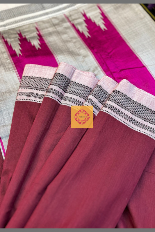 Maroon Handwoven Cotton Irkal Saree with Magenta Pure Silk Pallu