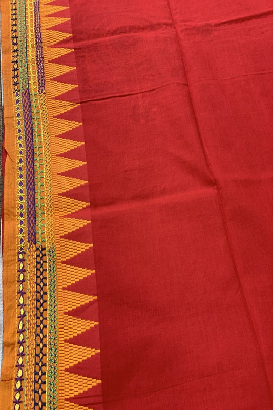 Black Khadi Cotton Saree with Lambani Red Blouse Fabric