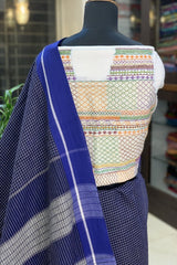 Blue Checkered Pattedanchu with White Lambani Blouse Fabric