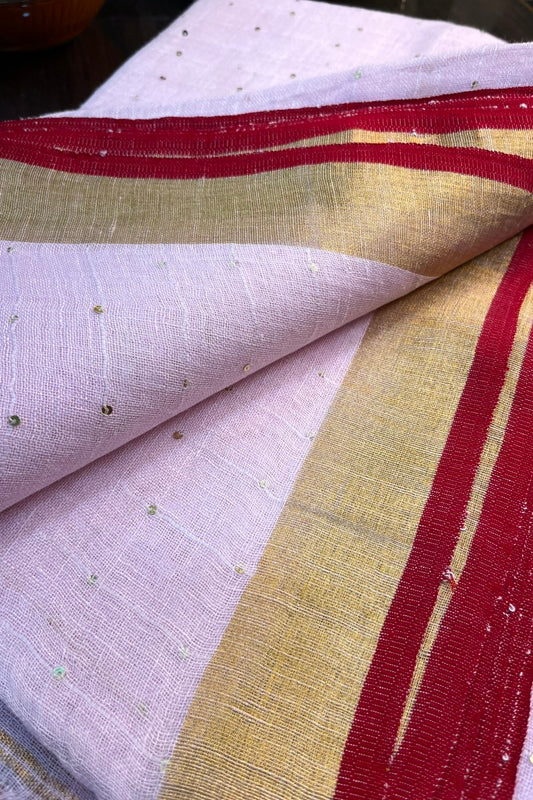 Baby Pink Linen Sequins Saree