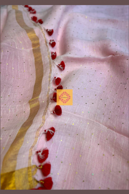 Baby Pink Linen Sequins Saree