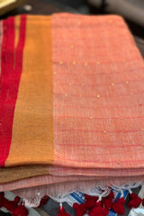 Peach Linen Sequins Saree