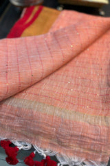 Peach Linen Sequins Saree