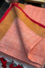 Peach Linen Sequins Saree