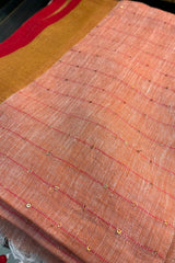 Peach Linen Sequins Saree