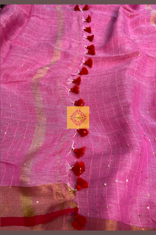 Powder Pink Linen Sequins Saree