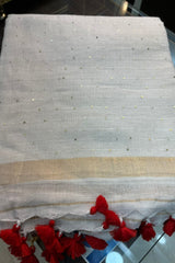 White Linen Sequins Saree