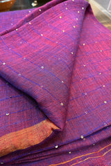 Purple with Magenta Dual Toned Linen Sequins Saree