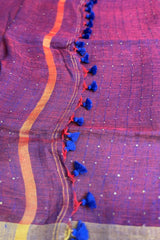 Purple with Magenta Dual Toned Linen Sequins Saree