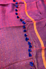 Purple with Magenta Dual Toned Linen Sequins Saree