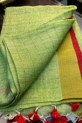 Pista Green Linen Sequins Saree