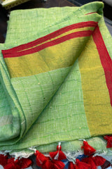 Pista Green Linen Sequins Saree