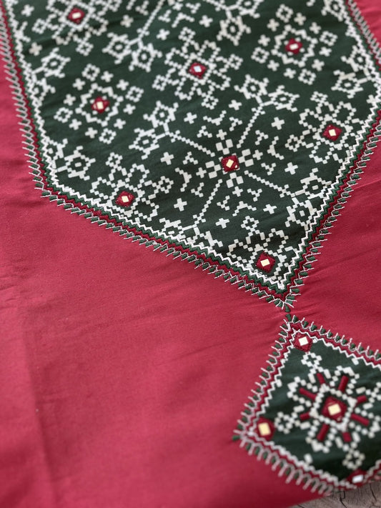 Maroon Kurta with Bottle Green Mashroo Silk Patchwork for Yoke