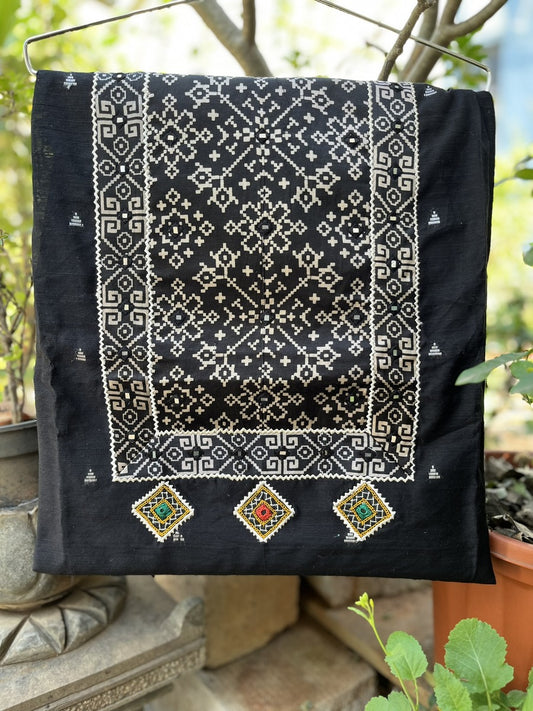 Black with black Mashroo Silk Patola Patchwork Yoke