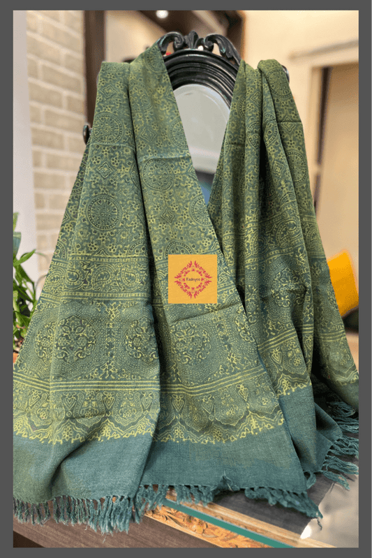 Green Handblock Printed Ajrakh Stole