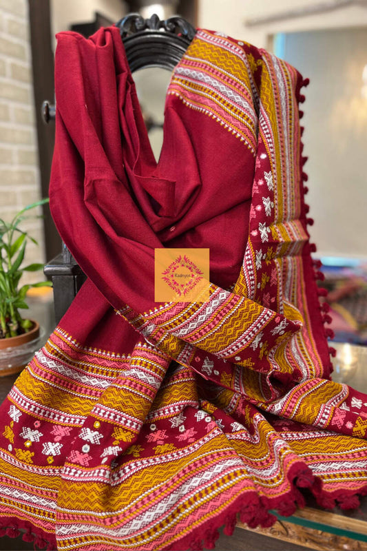 Red Handwoven Bhujodi Woolen Shawl